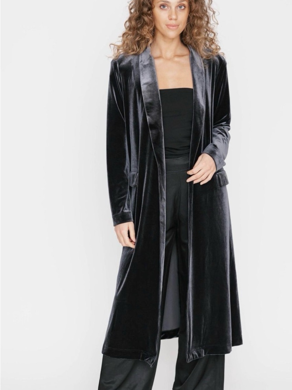 Smash + Tess Velvet Longline Robe Coat - Black